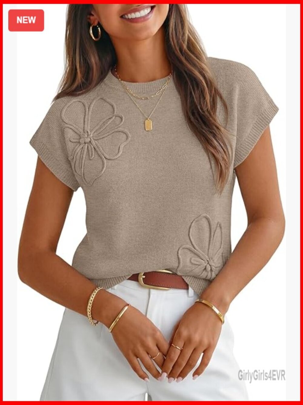 Short Sleeve Sweater Vest Pullover Floral Knit Loose Fit Summer Top